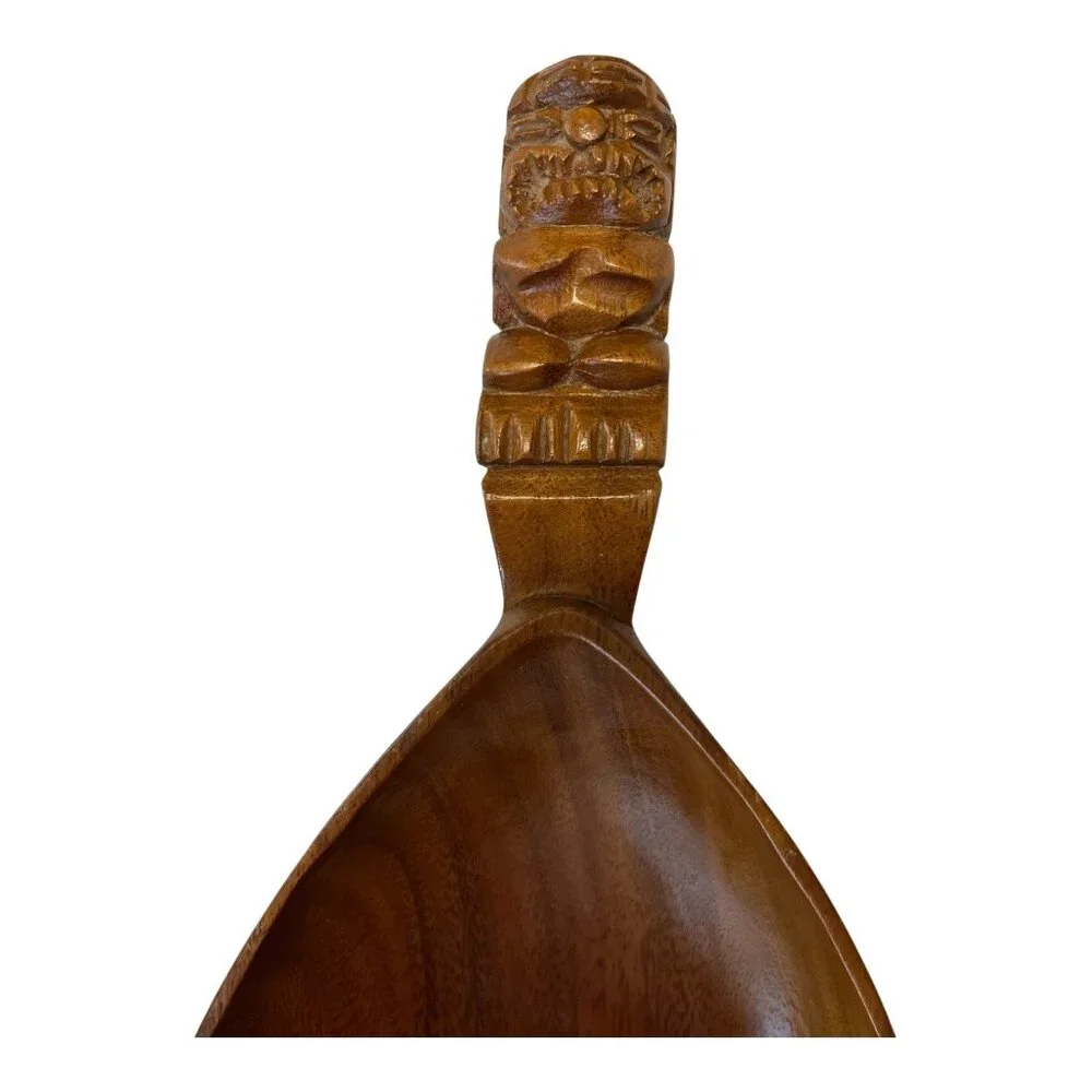 Vintage Emesco Hand Carved Wooden Tiki Double Bowl Hawaii 22 Inch